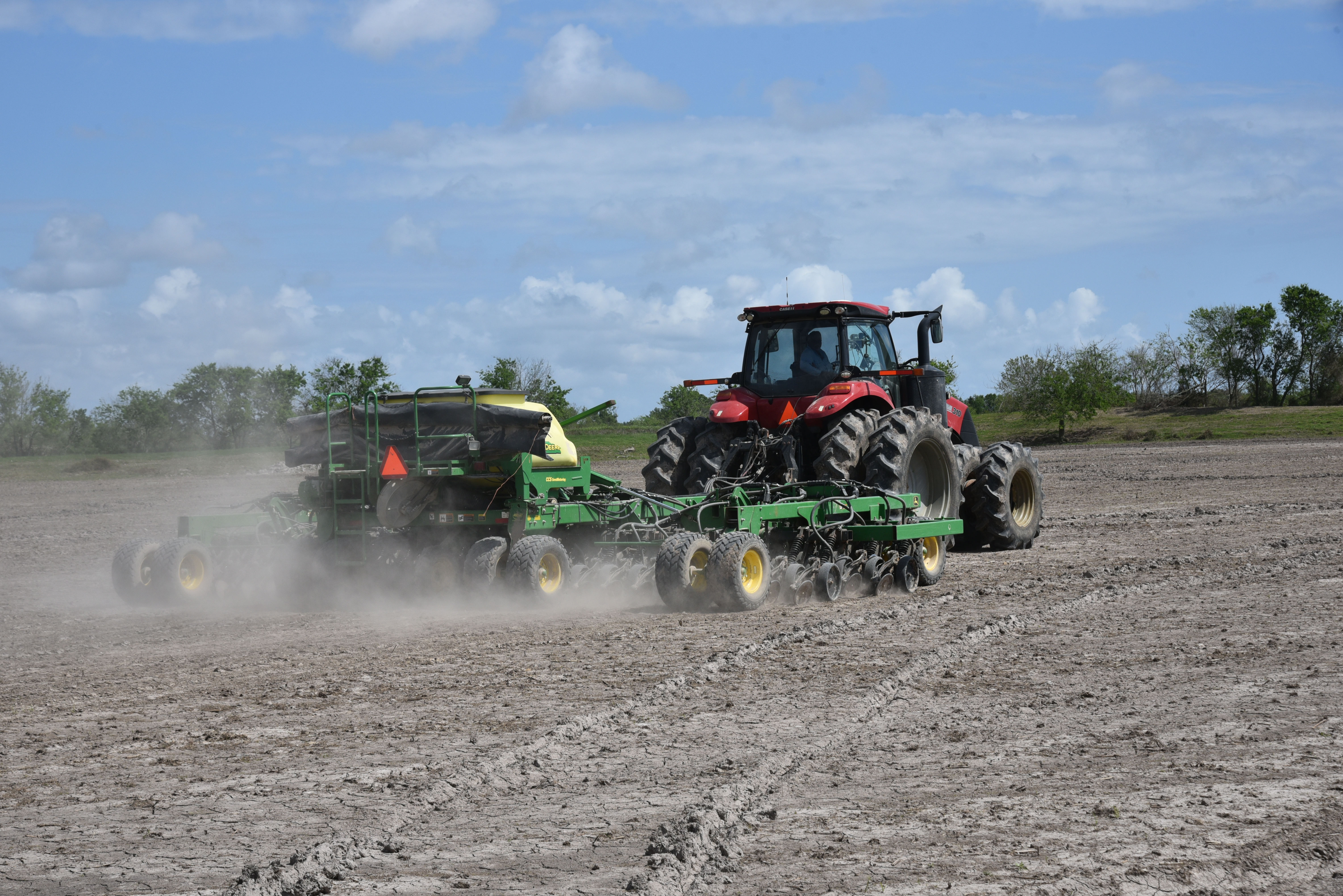 Tractor planting rice.
